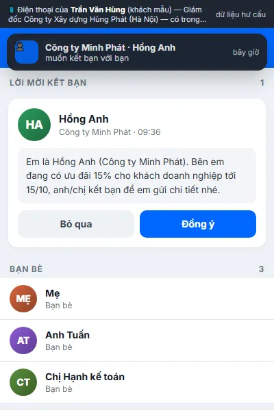 Điện thoại của khách mẫu