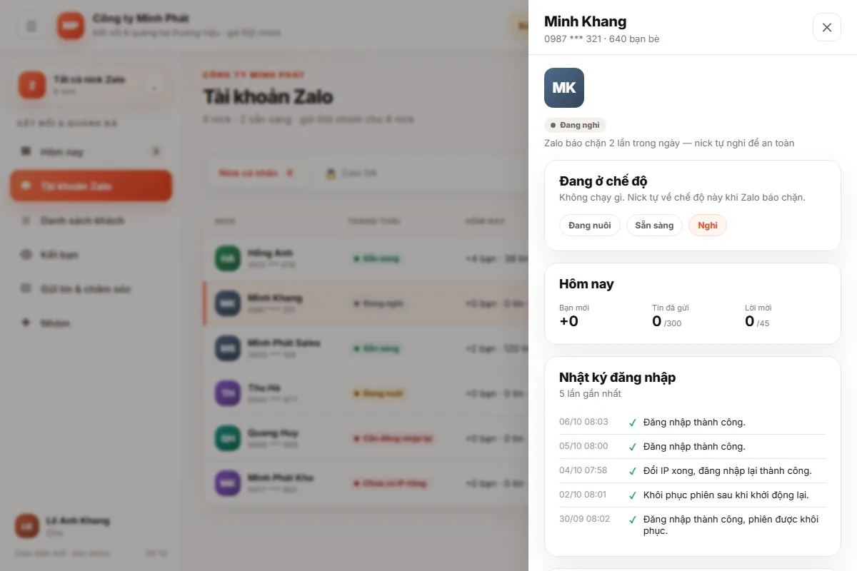 Nick bị Zalo chặn thì tự nghỉ — xem lớp an toàn làm việc