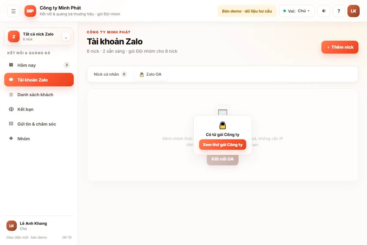 Nối Zalo OA chính thức bằng một nút