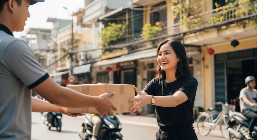 Khách hàng hài lòng nhận hàng